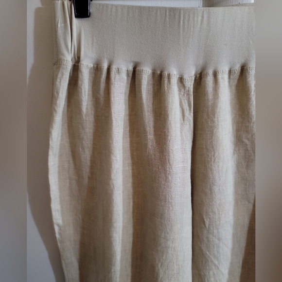 Karyn Seo Wide Leg Linen Pants Medium Oatmeal Pull-on Elastic Waist Neutral - Picture 3 of 5